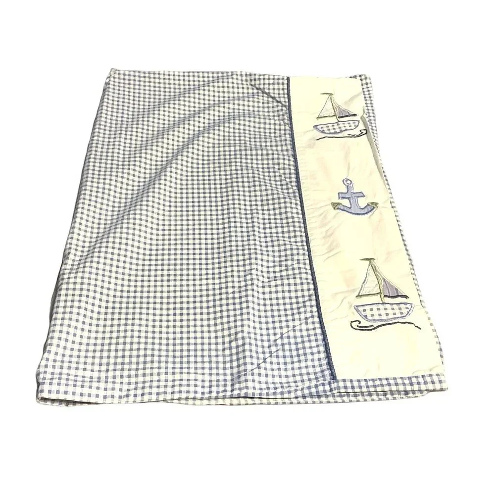 Nautical Pillowcase Embroidered  Standard Blue White Sailboats Anchor Vintage
